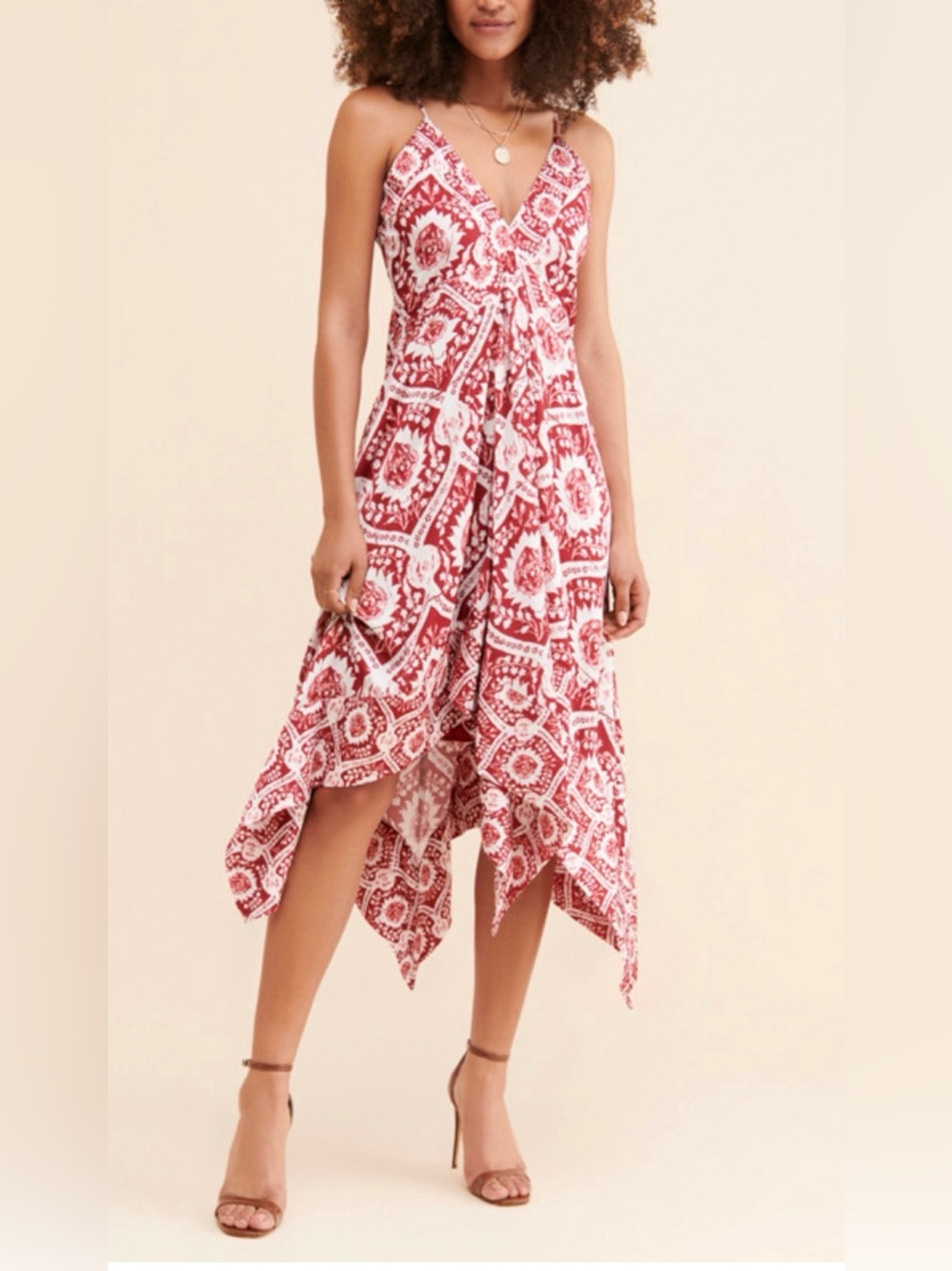 NEW AMUR RED WHITE KRISTA SCARF MIDI DRESS ANTHROPOLOGIE SIZE 8